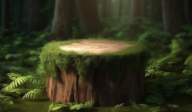 Um toco de árvore em uma floresta