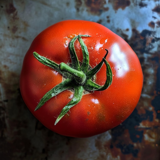 Foto um tomate com caule verde