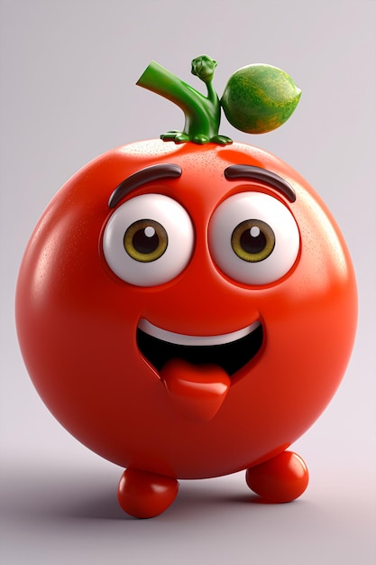 Um tomate com nariz verde e um grande sorriso