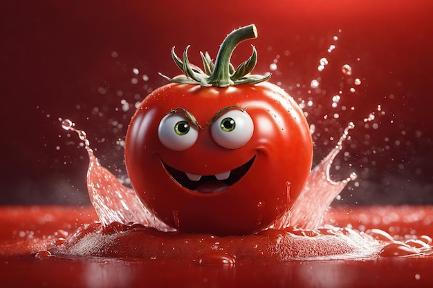 Um tomate com uma cara sorridente