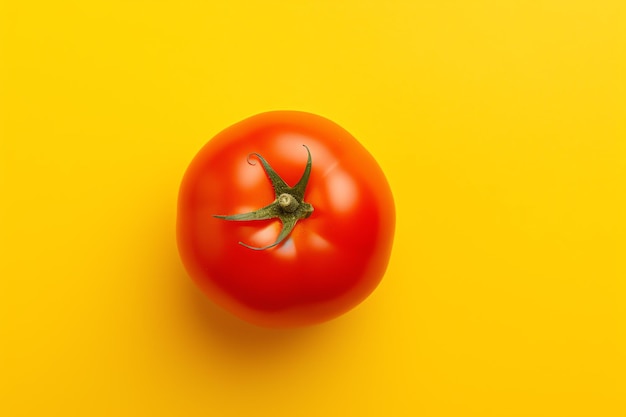 um tomate em fundo amarelo