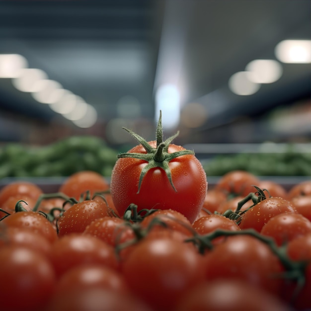 um tomate em quadro natural de supermercado capturado utilizando