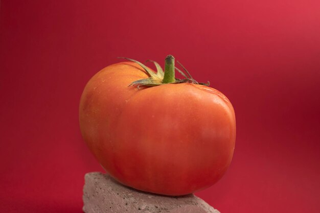 Um tomate em um bloco de concreto