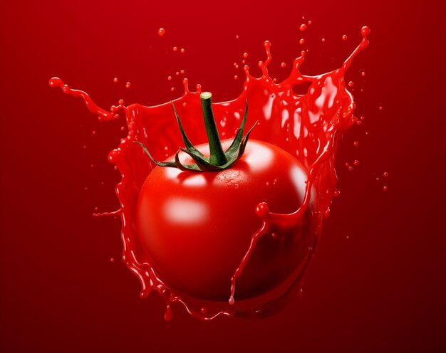 Um tomate está sendo salpicado na água Ilustração de IA gerativa