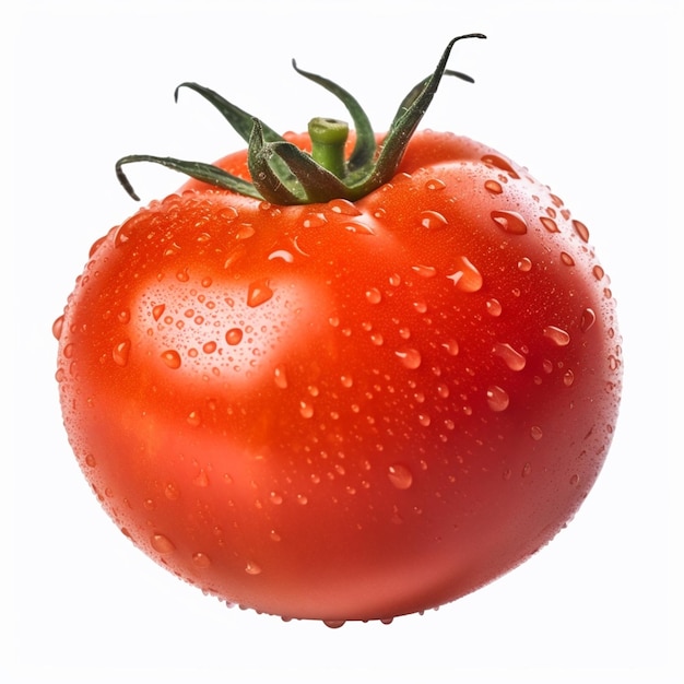 Foto um tomate vermelho com gotas de água nele