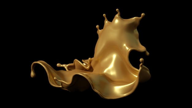 Um toque de caramelo dourado em um fundo preto. Ilustração 3D, renderização em 3D.