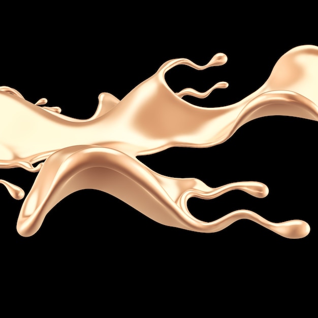 Um toque elegante e luxuoso de um líquido dourado. Ilustração 3D, renderização em 3D.