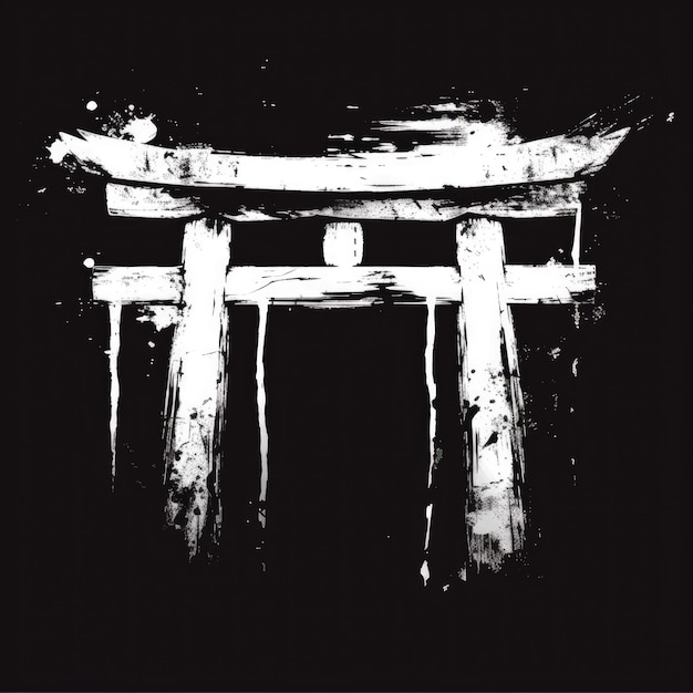 Um Torii branco e preto grosseiramente desenhado à mão, um símbolo tradicional japonês do sionismo