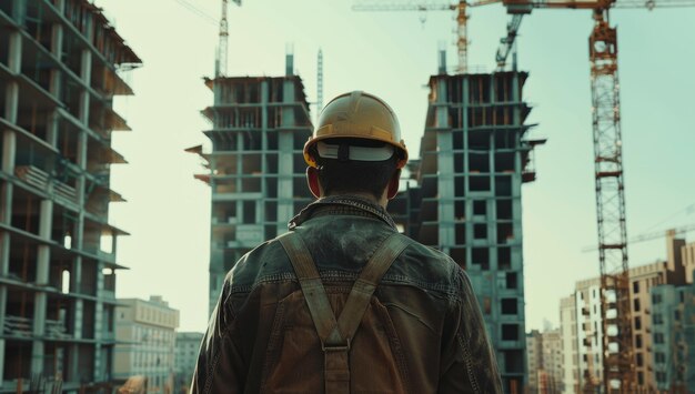 um trabalhador da construção caminha em um local de construção