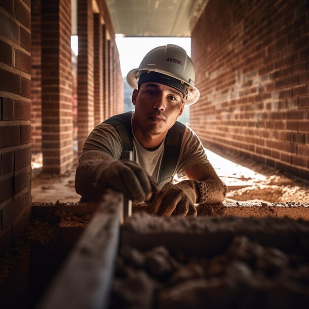 Foto um trabalhador da construção civil está trabalhando em um canteiro de obras.