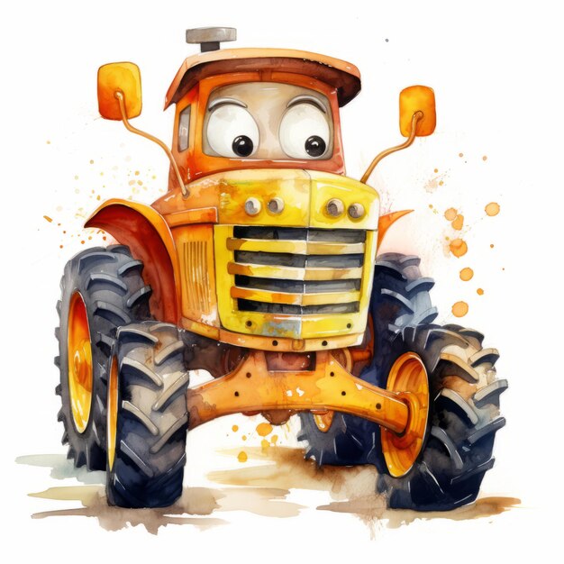 Foto um tractor aquarelado capricho um personagem deliciosamente alegre contra uma tela branca