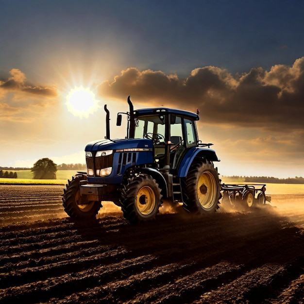 um tractor azul com a palavra " quot " na frente