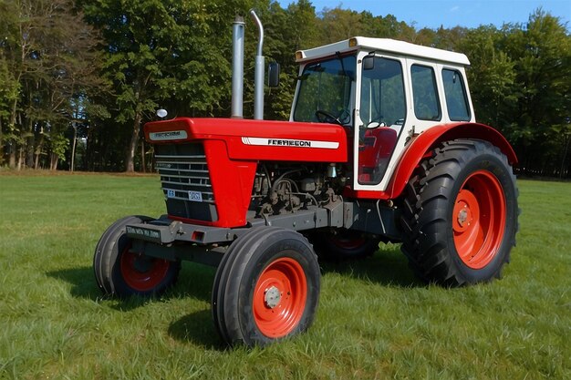 Um tractor vermelho com a palavra "Great Western" no lado.