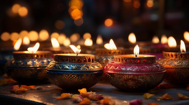 Um tradicional festival indiano Diwali festival design Diwali com lâmpadas de vela
