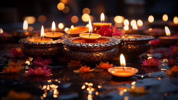 Um tradicional festival indiano Diwali festival design Diwali com lâmpadas de vela