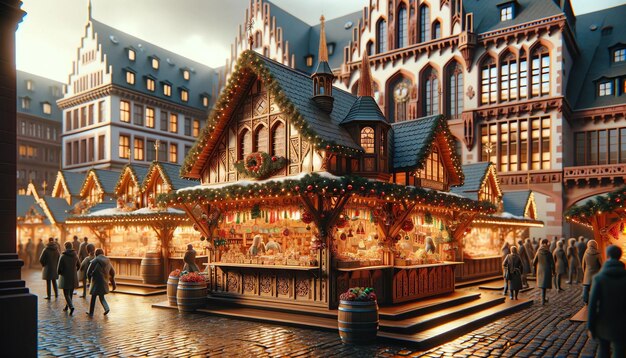 Foto um tradicional mercado de natal em frankfurt, na alemanha