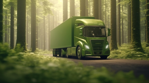 Um transporte ecológico um camião verde IA generativa