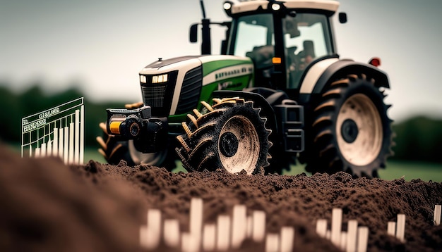 Um trator verde está em um campo com a palavra agricultura nele.