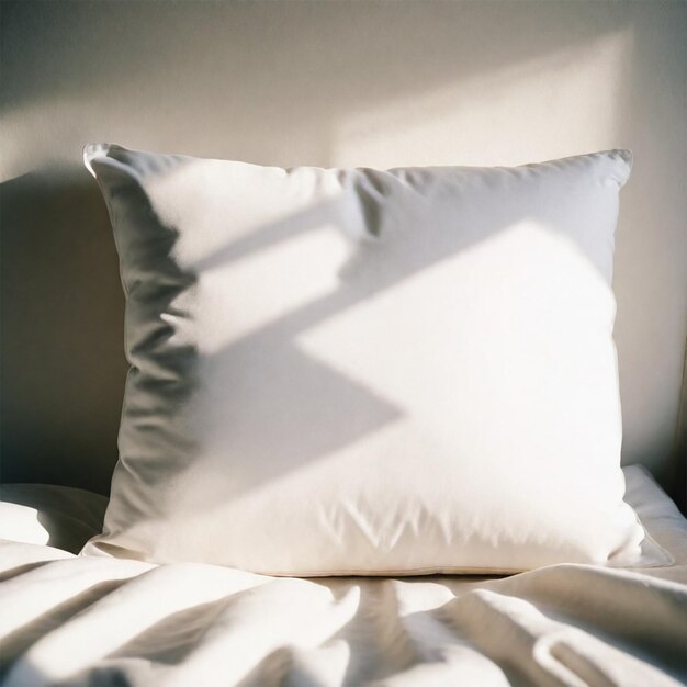 um travesseiro branco com uma sombra sobre ele e uma sombra sobre o travesseiro