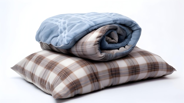 Um travesseiro dobrável e um cobertor aconchegante