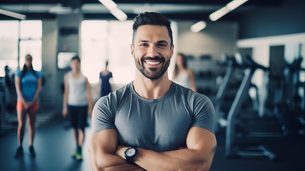 Foto um treinador de fitness em um ginásio olhando para a câmera com confiança treinador de fitness ginásio confiante