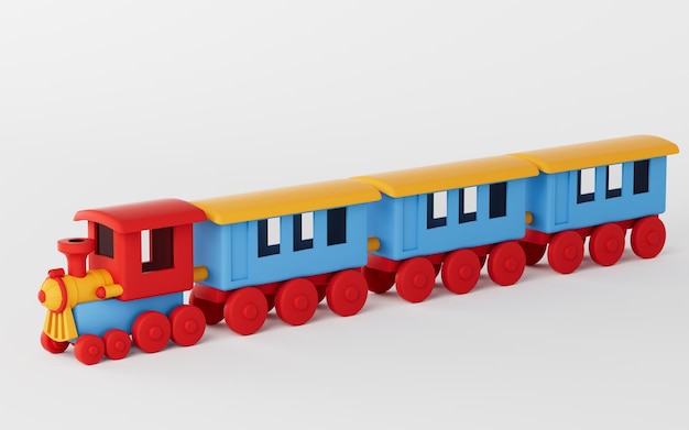 Um trem com renderização em 3d de fundo branco