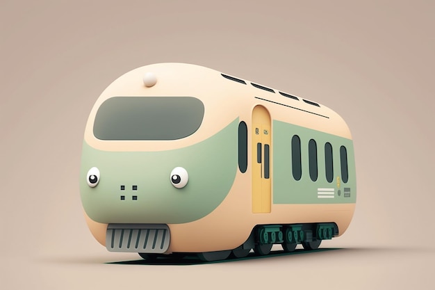 Um trem com uma cara que diz "train" nele.