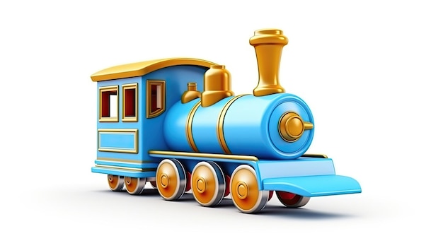 Foto um trem de brinquedo com um trem azul na frente.