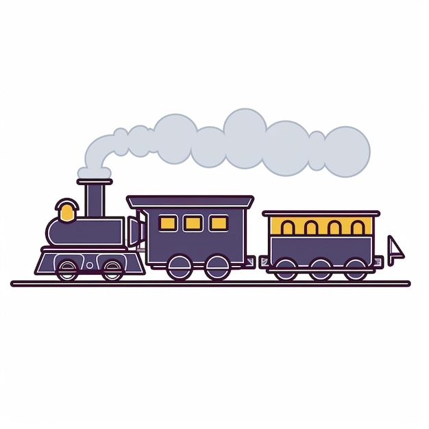 Foto um trem de desenho animado com fumaça saindo de seu motor gerador de ia