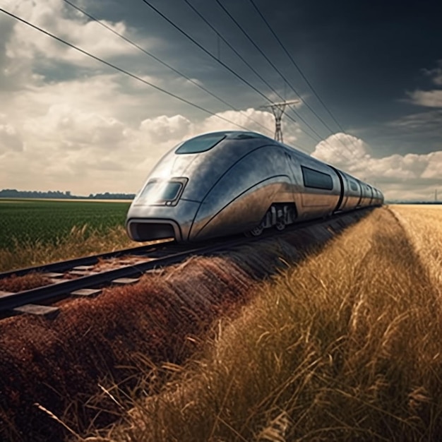 Foto um trem em movimento rápido no estilo da energia urbana de esquema de cores tradicional leve