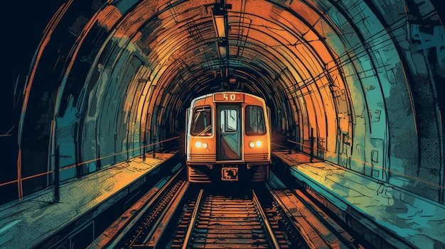 Um trem está saindo de um túnel com o número 5 na frente.