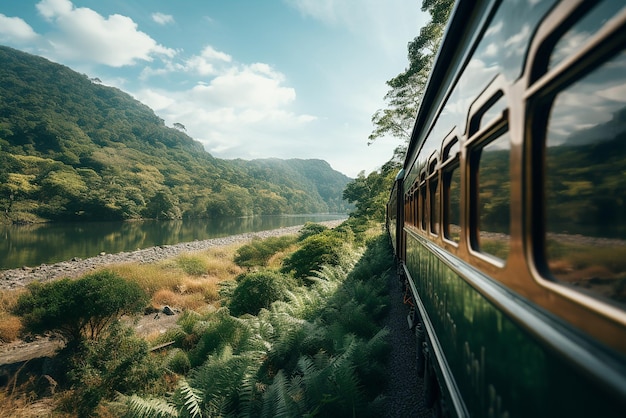 Um trem passando em uma ferrovia no meio da natureza