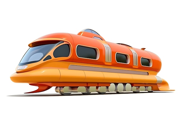 um trem submarino laranja em fundo branco