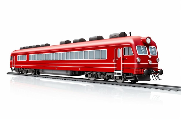 um trem vermelho está nos trilhos em um fundo branco