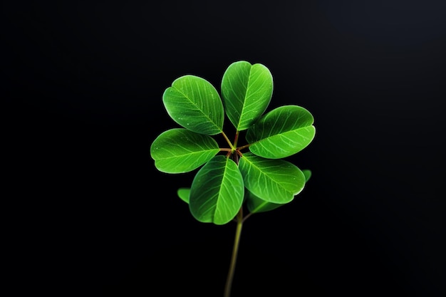 Foto um trevo de folha verde contra um fundo escuro