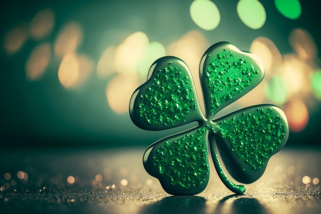 Um trevo de quatro folhas Shamrock deixa luz feliz símbolo do Dia de São Patrício ilustração 3d