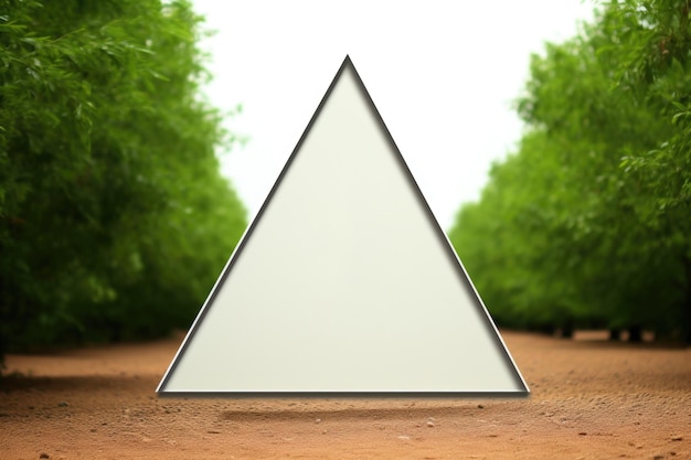 Um triângulo branco no meio de uma estrada de terra ai