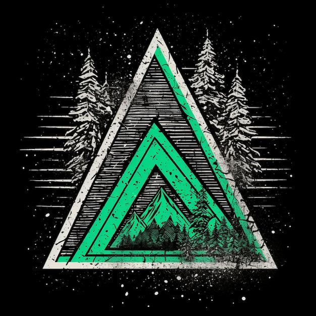 Um triângulo com árvores e um triângulo verde do lado.