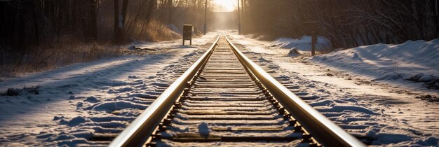 Um trilho de trem com neve