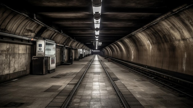 Um trilho de trem em uma estação de metrô