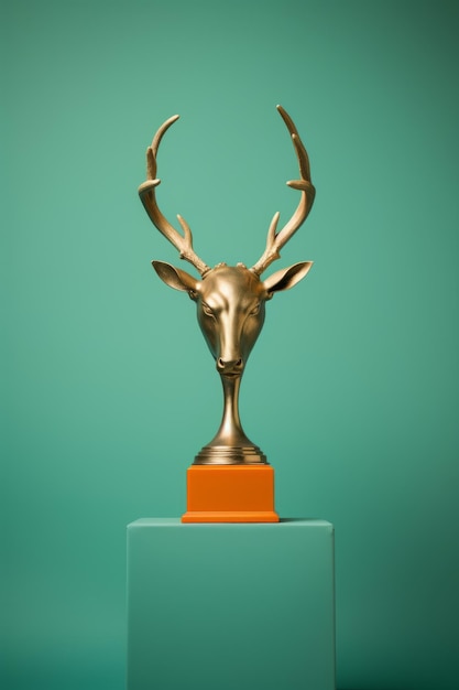 um troféu de ouro com uma cabeça de veado