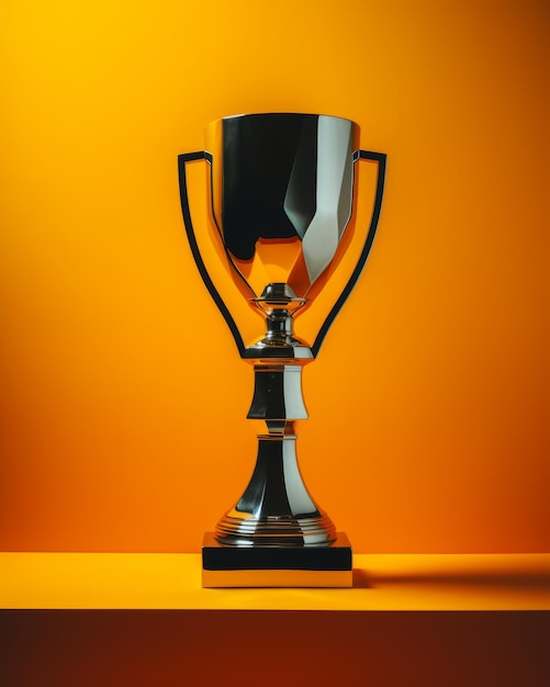 um troféu em um estande contra um fundo laranja
