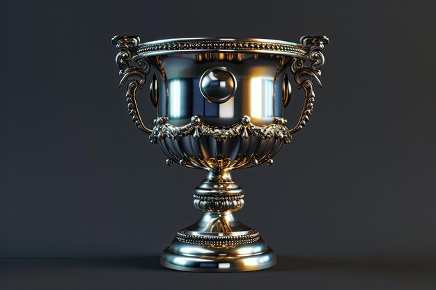 Um troféu metálico 3D simboliza realização e sucesso