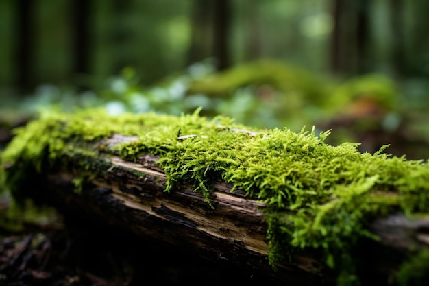 um tronco coberto de musgo em uma floresta