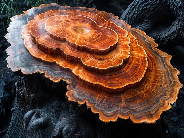 Foto um tronco de árvore com um grande anel laranja nele