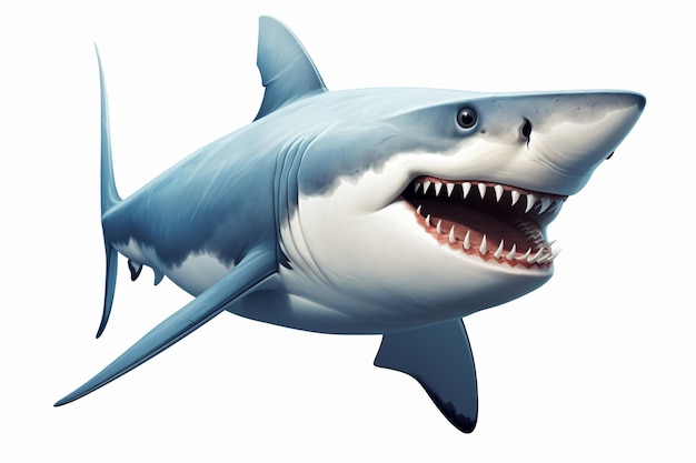 um tubarão com uma boca grande e aberta e dentes afiados