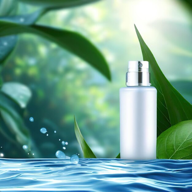 Um tubo branco de cosméticos na água entre as folhas O conceito de cosméticos naturais gerado pela IA