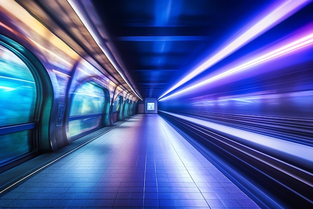 Um túnel azul com uma luz acesa