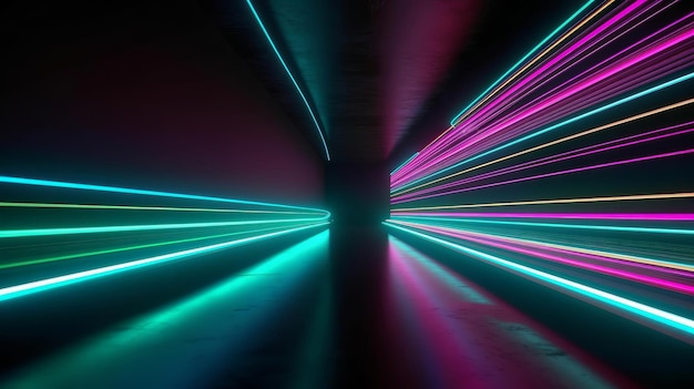 Um túnel bem iluminado com cores e padrões vibrantes IA generativa