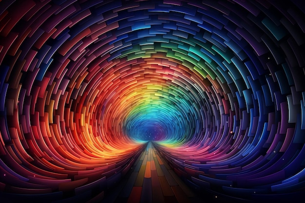 Um túnel colorido com uma luz brilhante no final AI